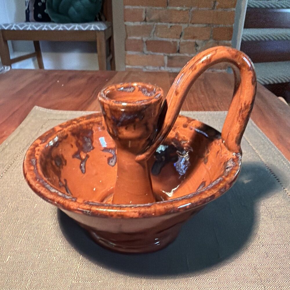 Henderson Pottery Sconces Redware Candleholders Maine- Signed- Beautiful Glaze